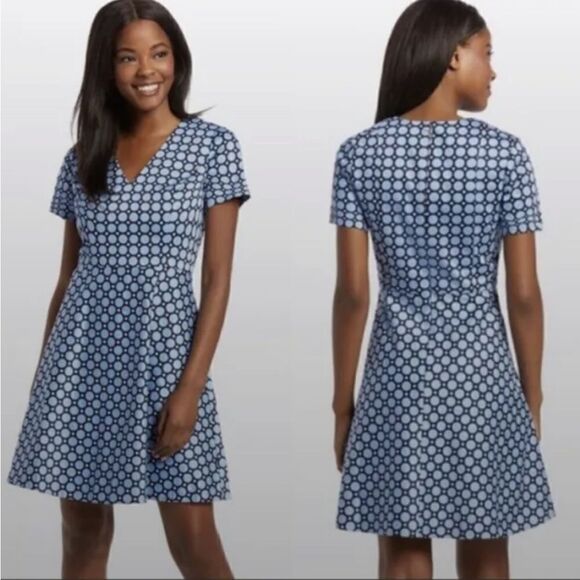 DRAPER JAMES Mix Dot A-Line Love Circle Blue Multi Dress - Picture 1 of 12